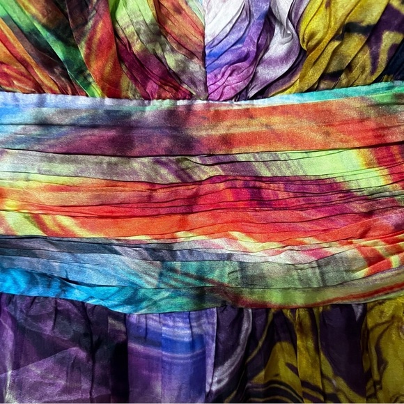 Oleg Cassini 100% Silk Y2K 90s Babydoll Colorful Cocktail Dress size 10 - Picture 9 of 14